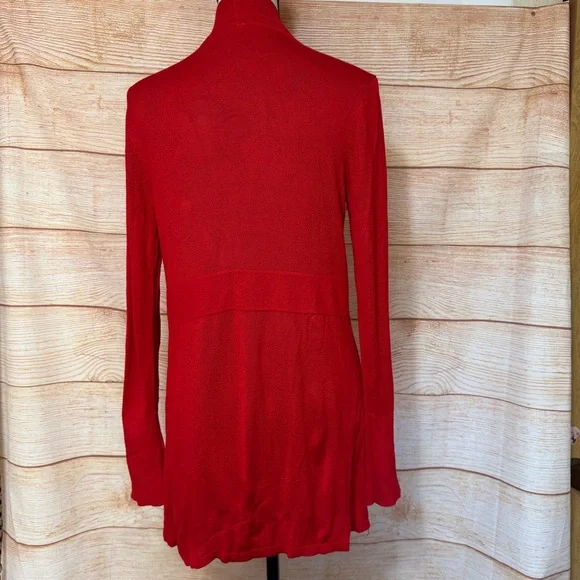 Red Open Front Long Sleeve Knit Cardigan Size Small - Picture 2 of 10